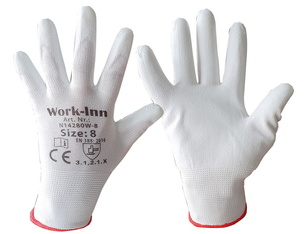 Feinstrick-Handschuhe mit PU-Beschichtung, weiß